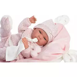 Испанская Кукла Ллоренс Новорождённый Виниловый Пупс Анатомичная Девочка 42 см в Розовой Одежде с Соской и Пледом LLorens