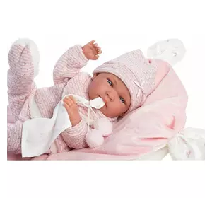 Испанская Кукла Ллоренс Новорождённый Виниловый Пупс Анатомичная Девочка 42 см в Розовой Одежде с Соской и Пледом LLorens